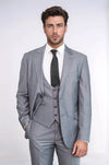 Grey Slim Fit Men's Suit with Vest | Wessi