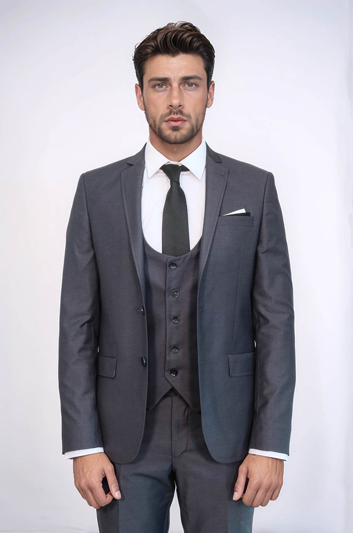 Plain Vested Anthracite Men's Suit | Wessi