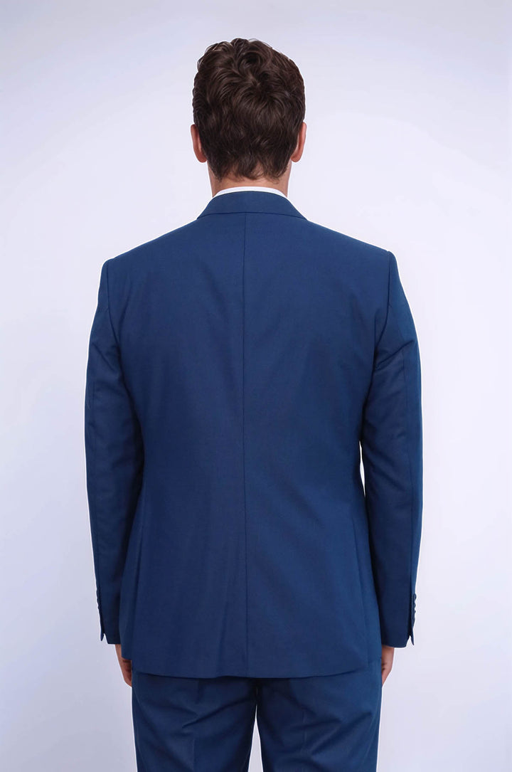 Blue Men's Plain Suit with Vest - Wessi
