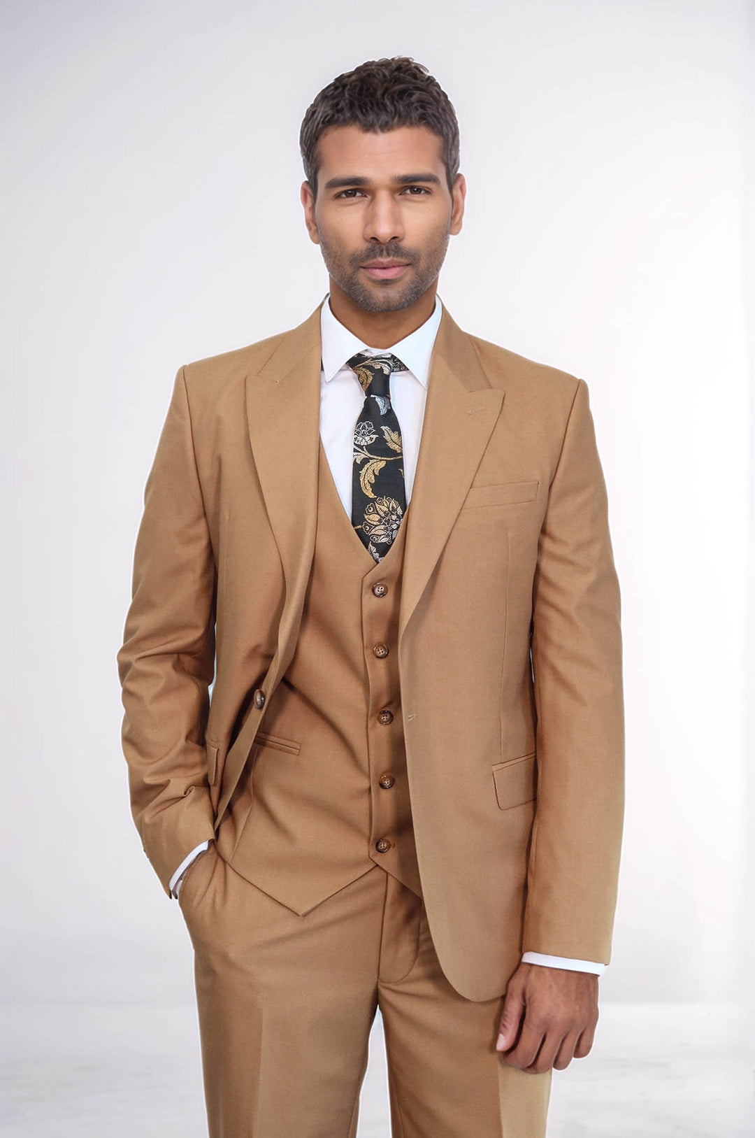 Plain Slim Fit Tan Men Suit - Wessi