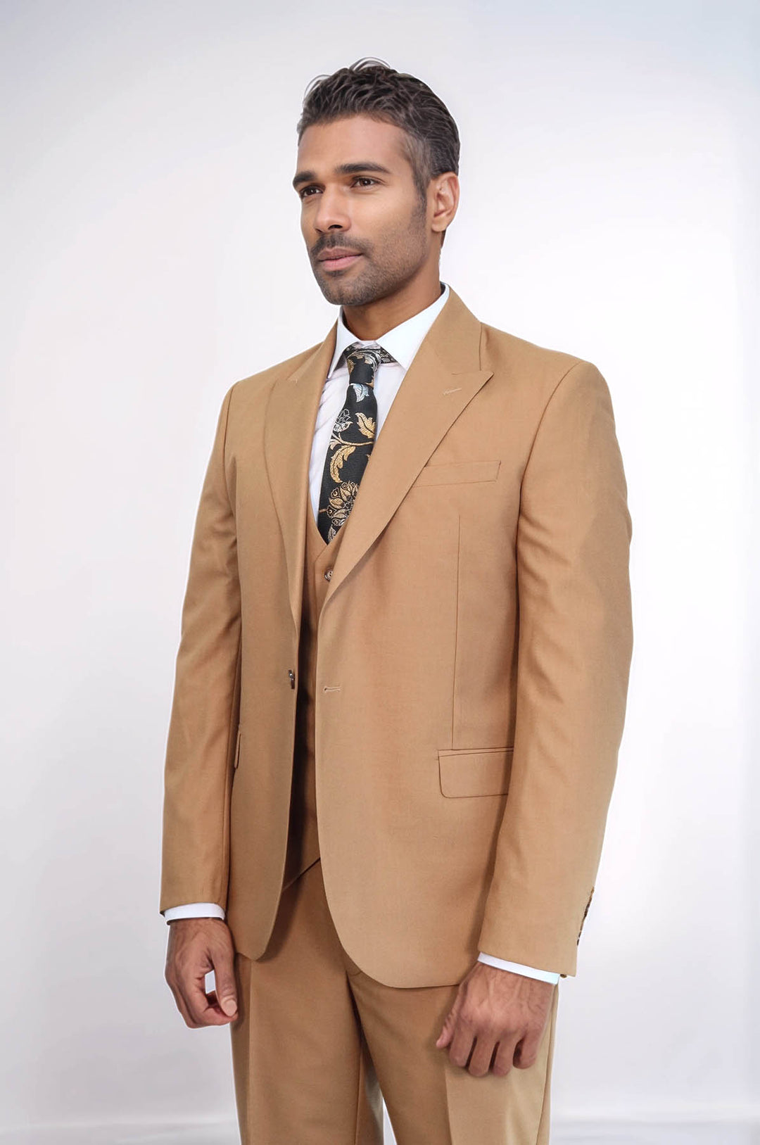 Plain Slim Fit Tan Men Suit - Wessi