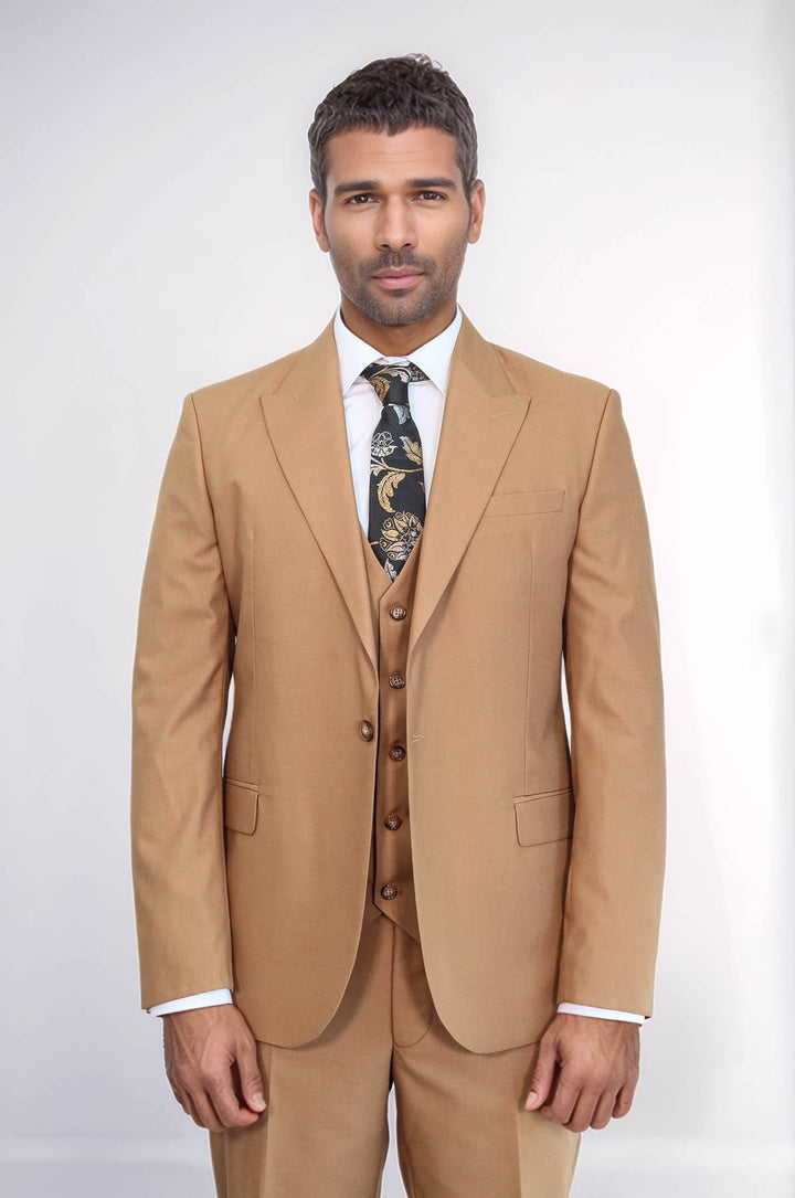 Plain Slim Fit Tan Men Suit - Wessi