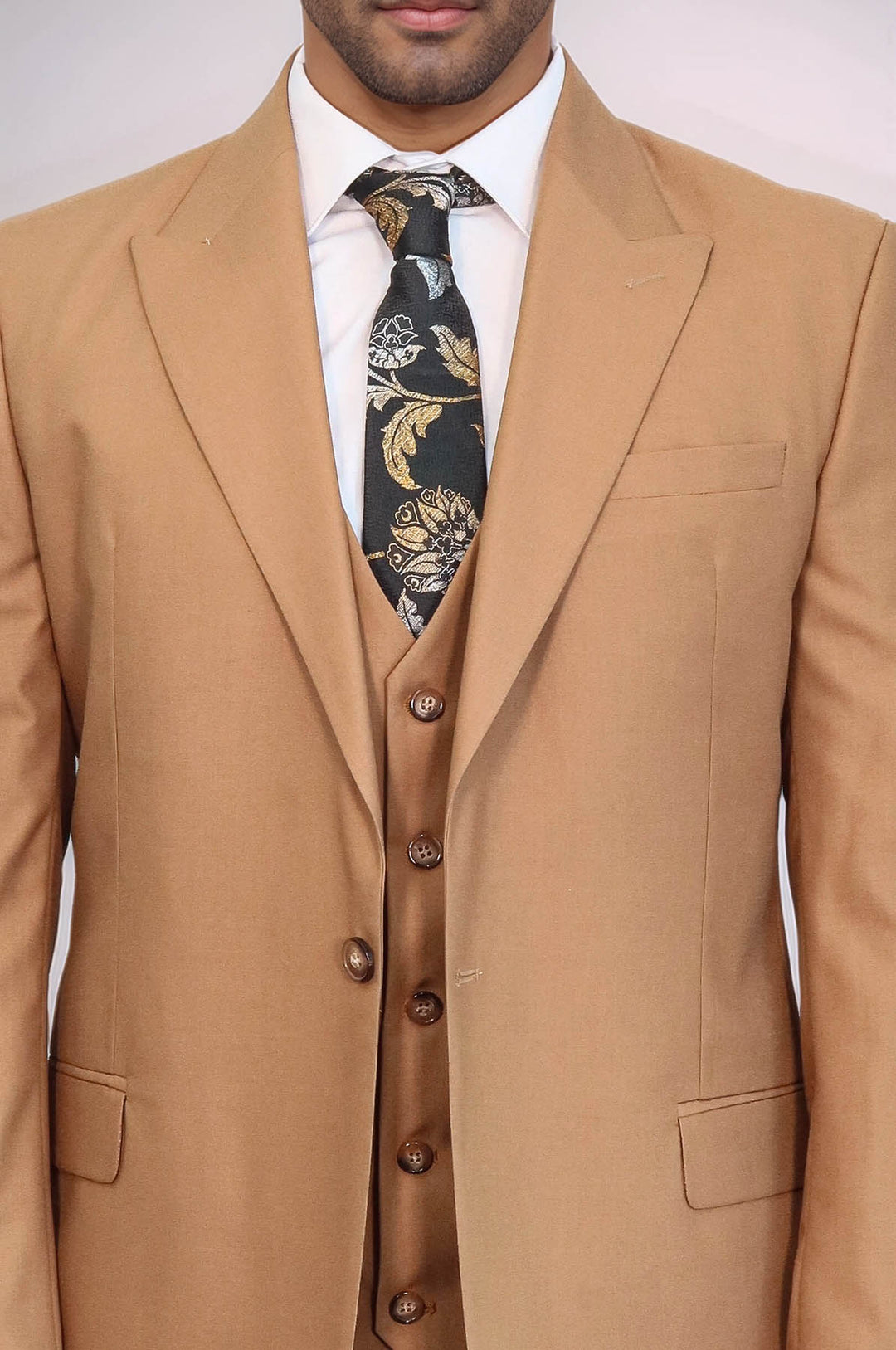 Plain Slim Fit Tan Men Suit - Wessi