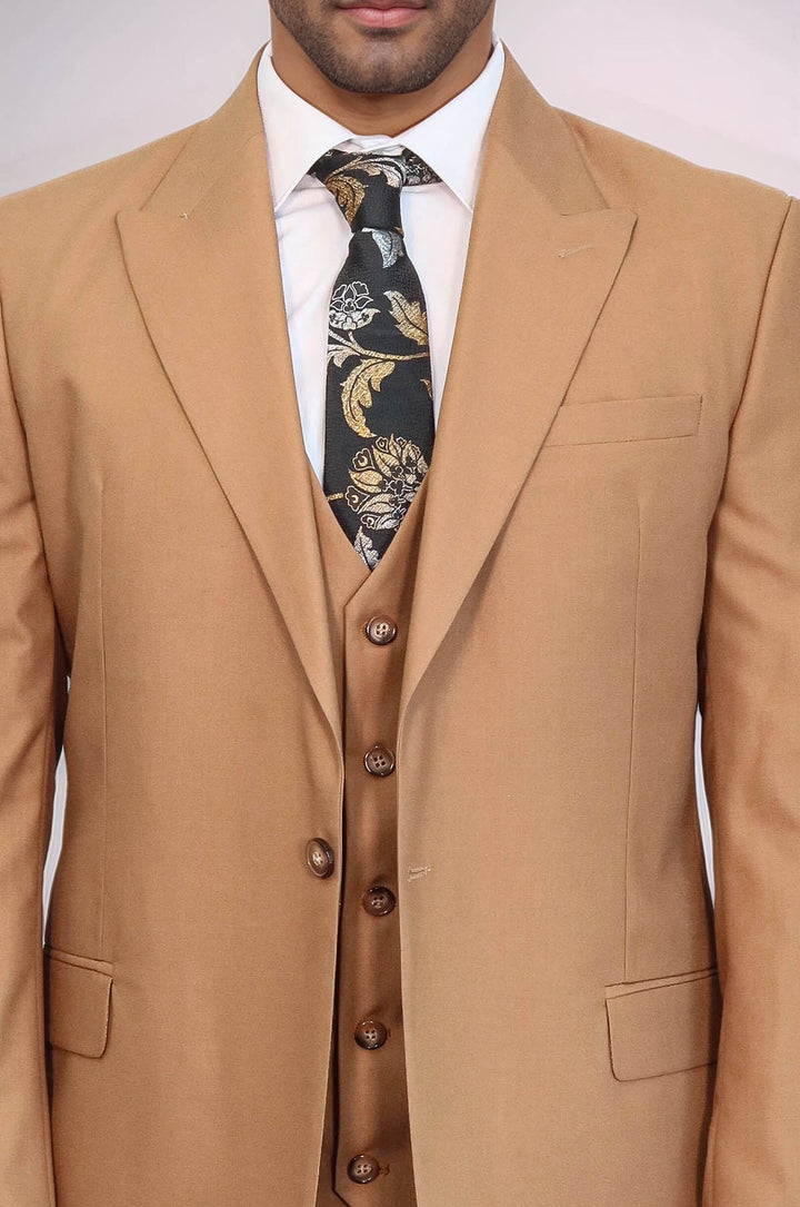 Plain Slim Fit Tan Men Suit - Wessi