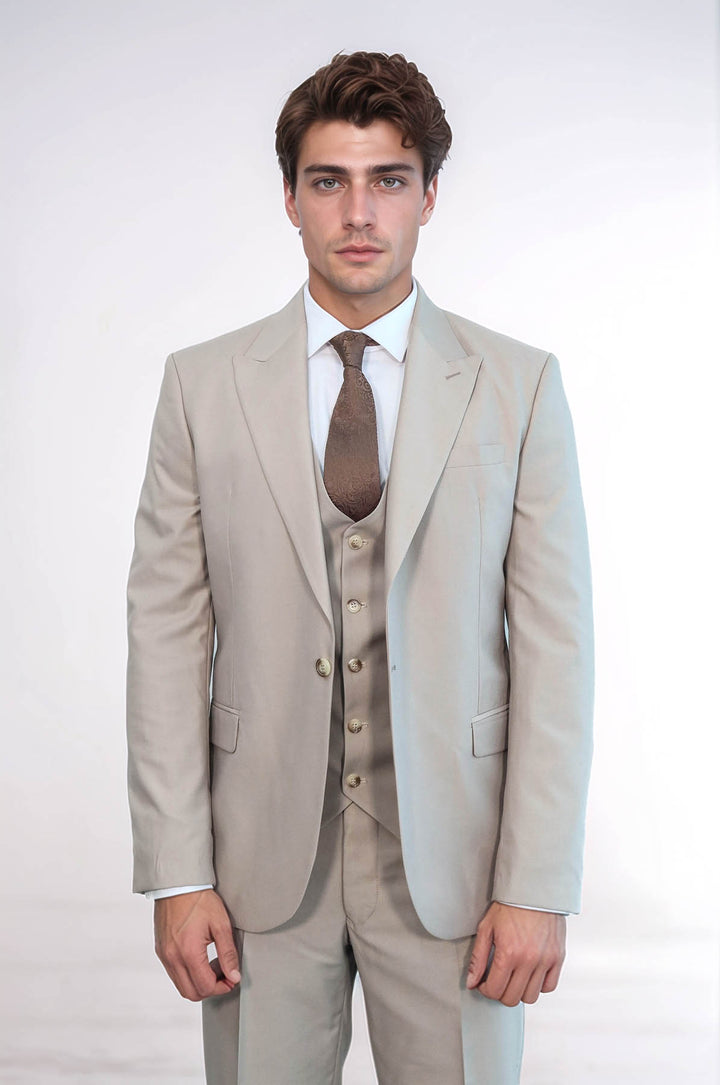 Plain Slim Fit Light Brown Men Suit - Wessi