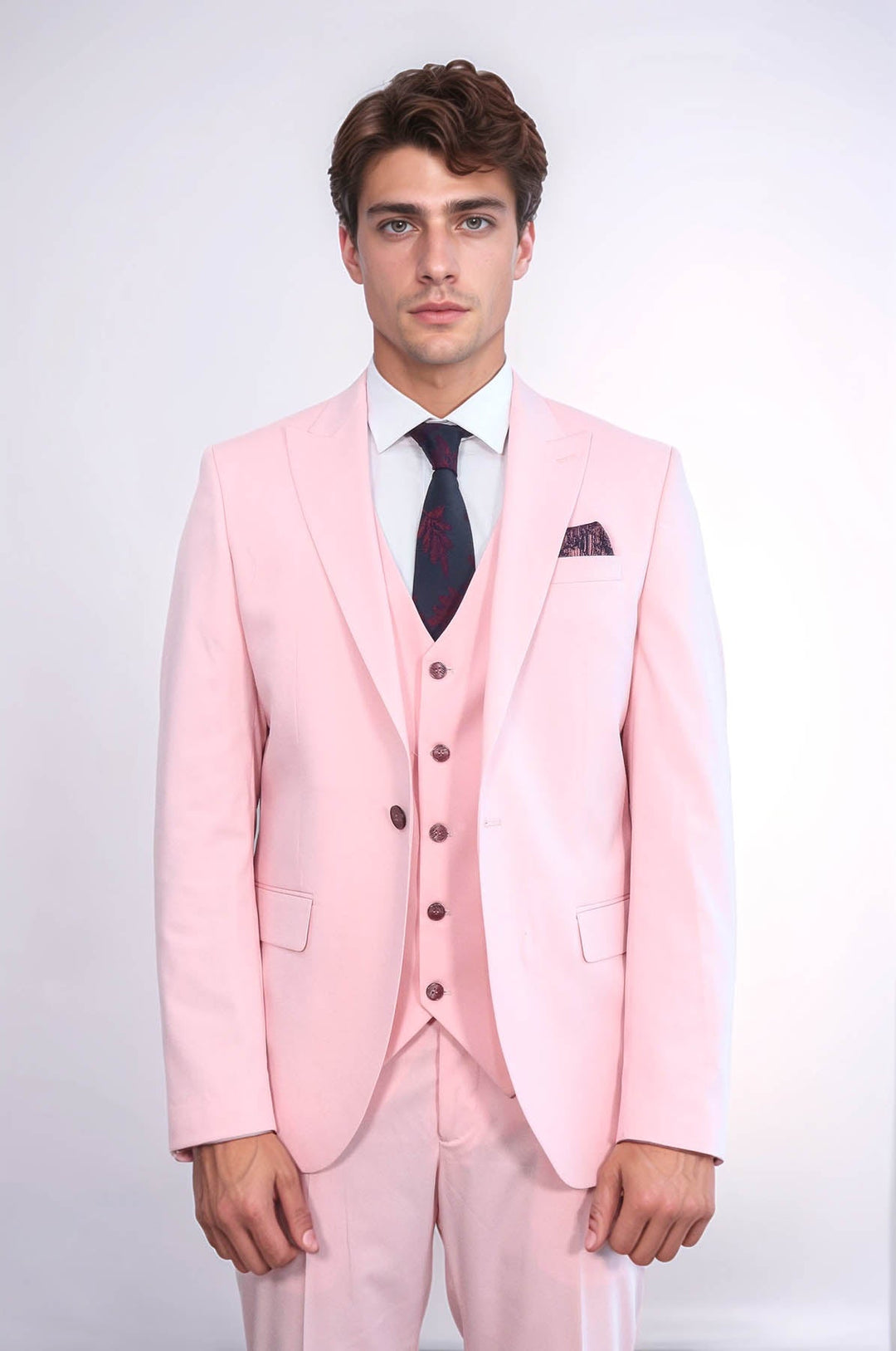 Pink Men's Plain Suit with Vest - Wessi