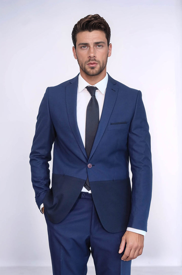 Fragmental Navy Blue Men Suit | Wessi