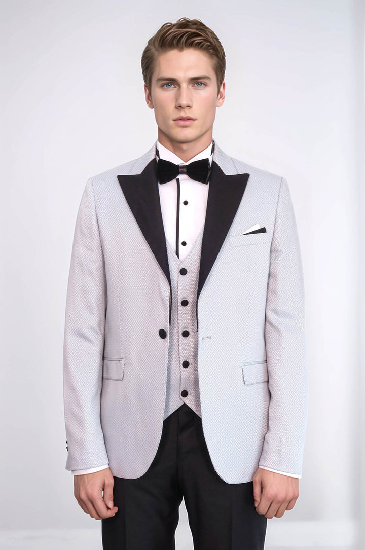 Patterned Removable Lapel Grey Tuxedo | Wessi