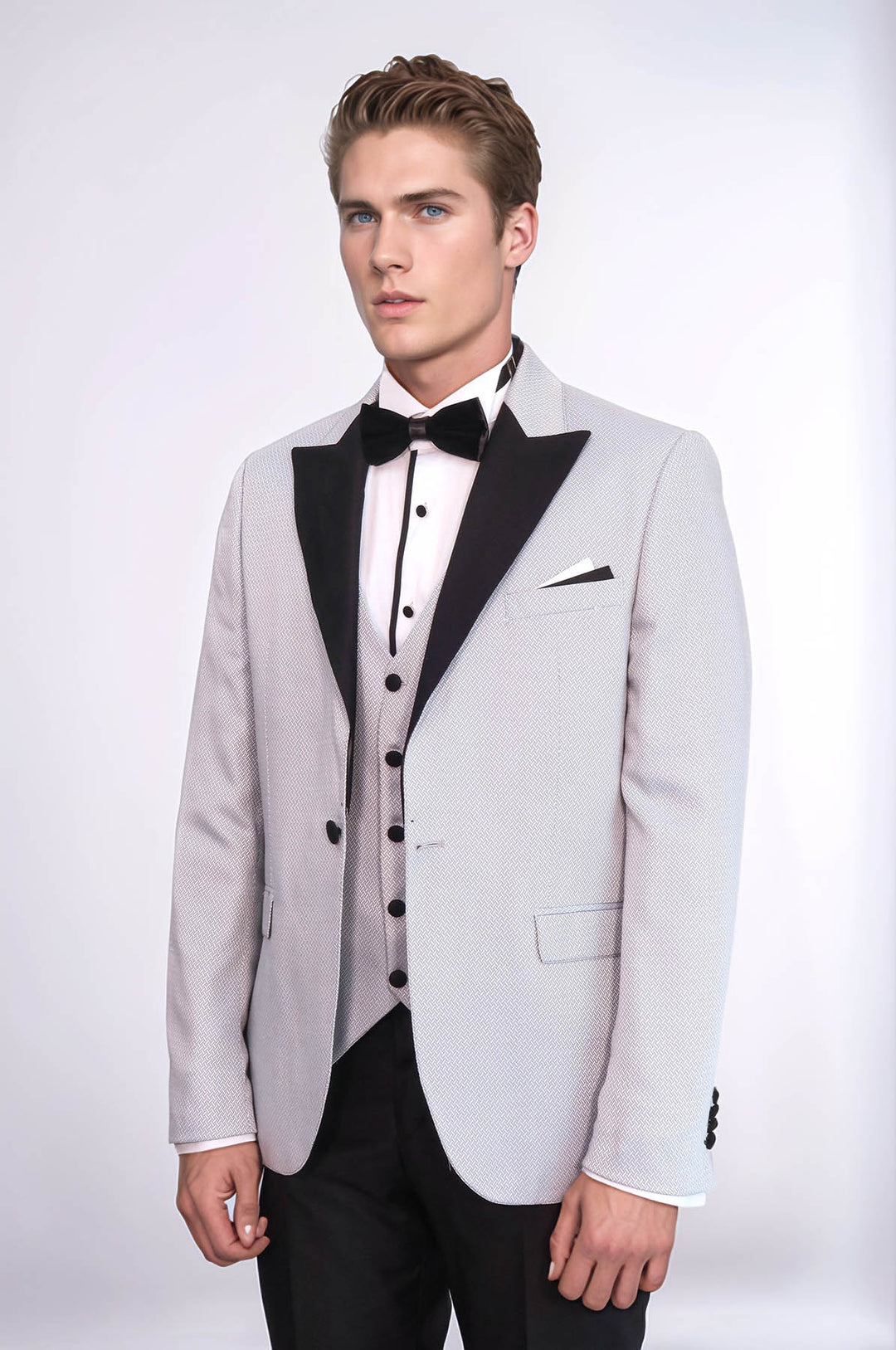 Patterned Removable Lapel Grey Tuxedo | Wessi