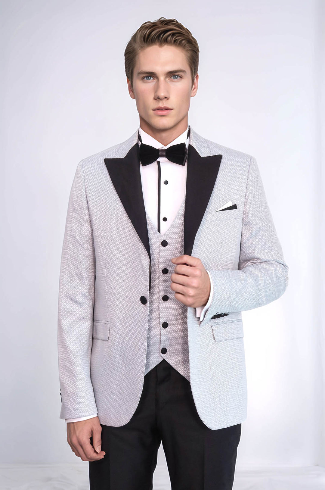 Patterned Removable Lapel Grey Tuxedo | Wessi