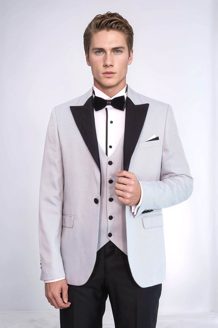 Patterned Removable Lapel Grey Tuxedo | Wessi