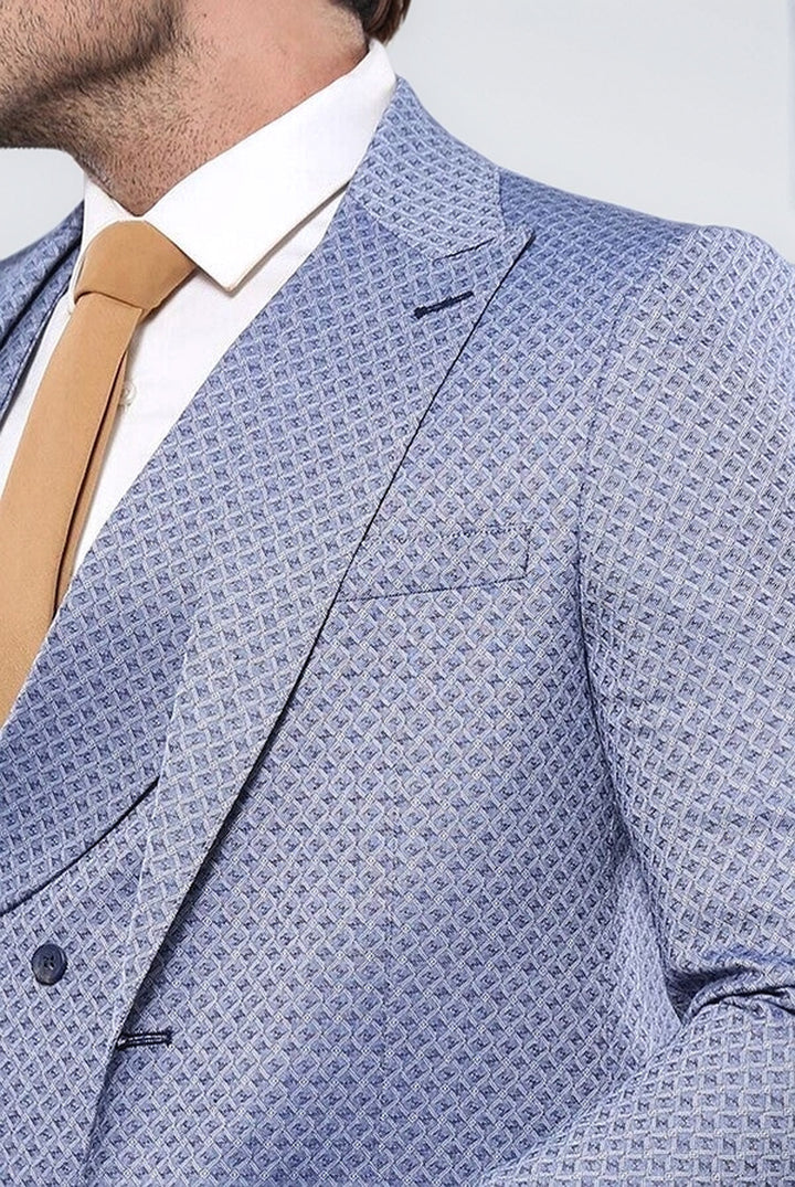 Traje azul con chaleco y estampado propio | Wessi