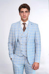 Baby Blue Checked Three Pieces Of Suit | Wessi