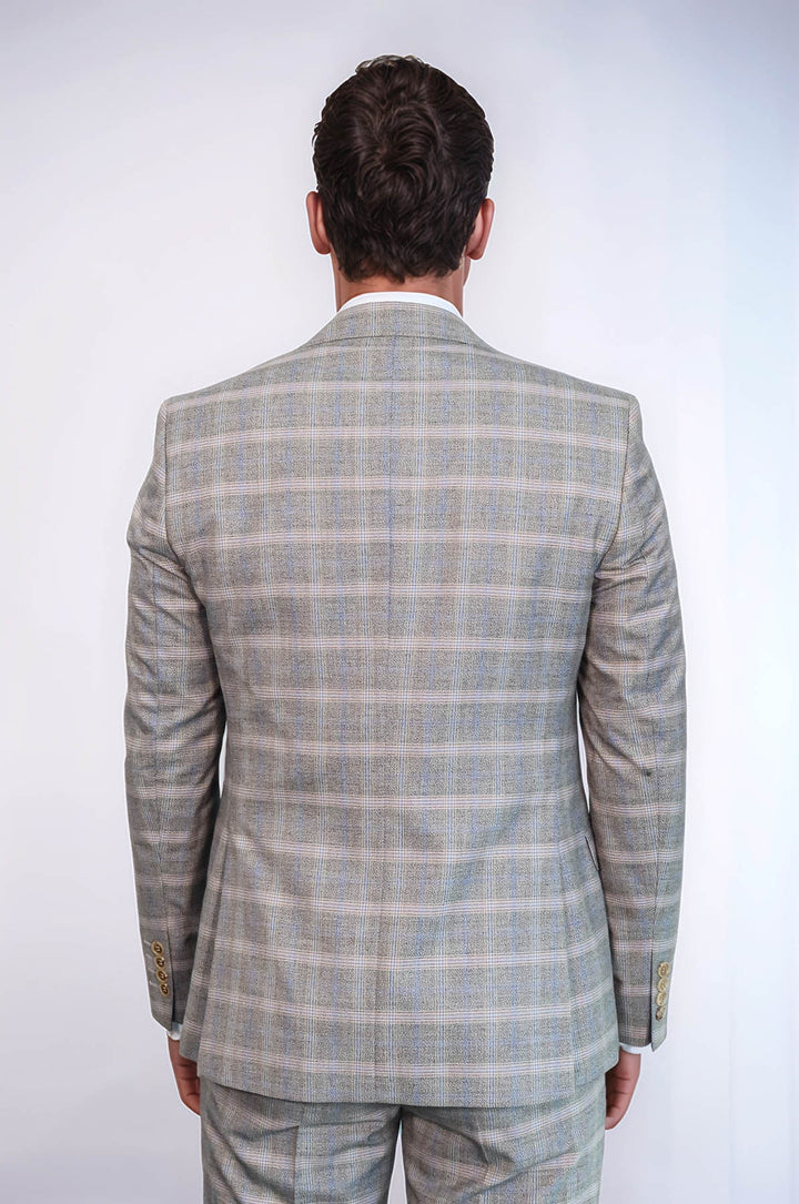 Single Button Peak Lapel 3-Piece Suit in Beige- Wessi