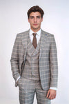 Single Button Peak Lapel 3-Piece Suit in Beige- Wessi
