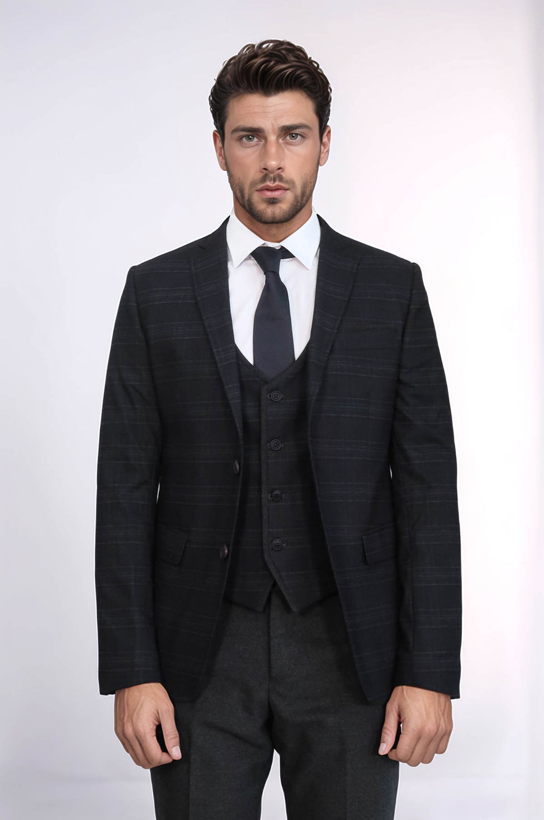 Traje negro de tres piezas a cuadros | Wessi