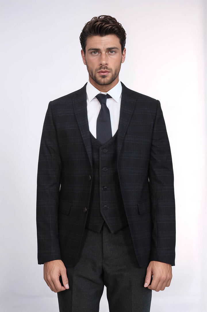 Traje negro de tres piezas a cuadros | Wessi