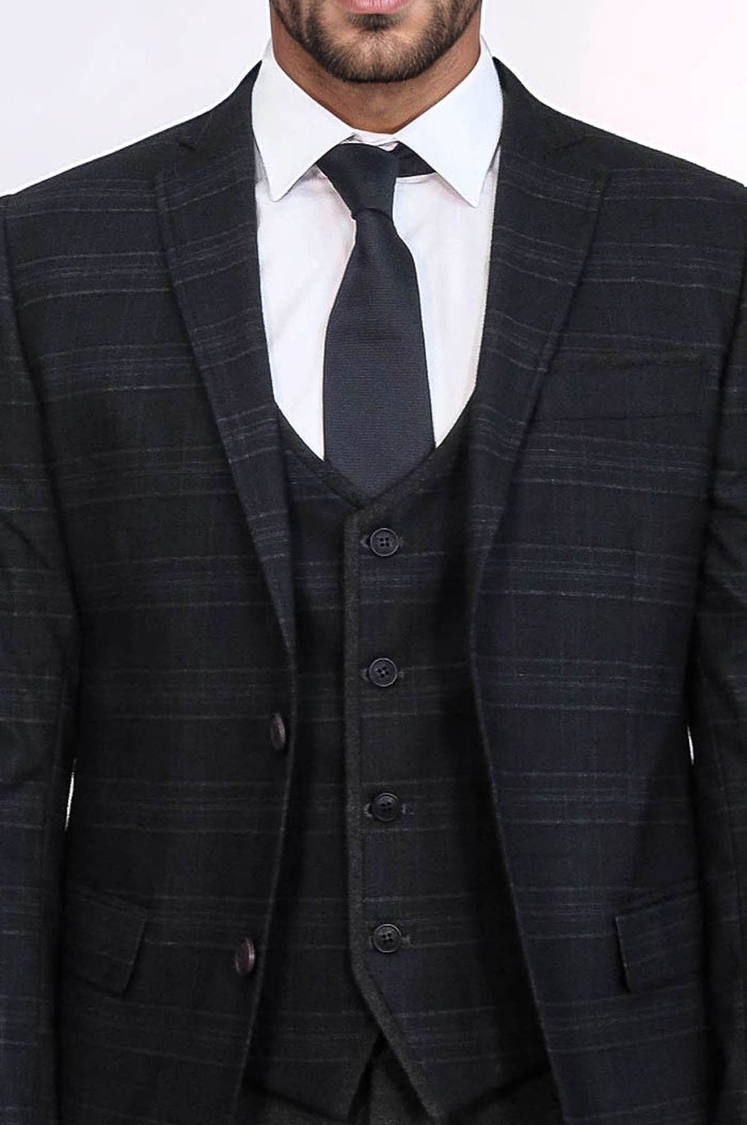 Traje negro de tres piezas a cuadros | Wessi