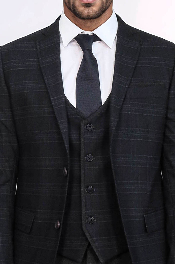 Traje negro de tres piezas a cuadros | Wessi