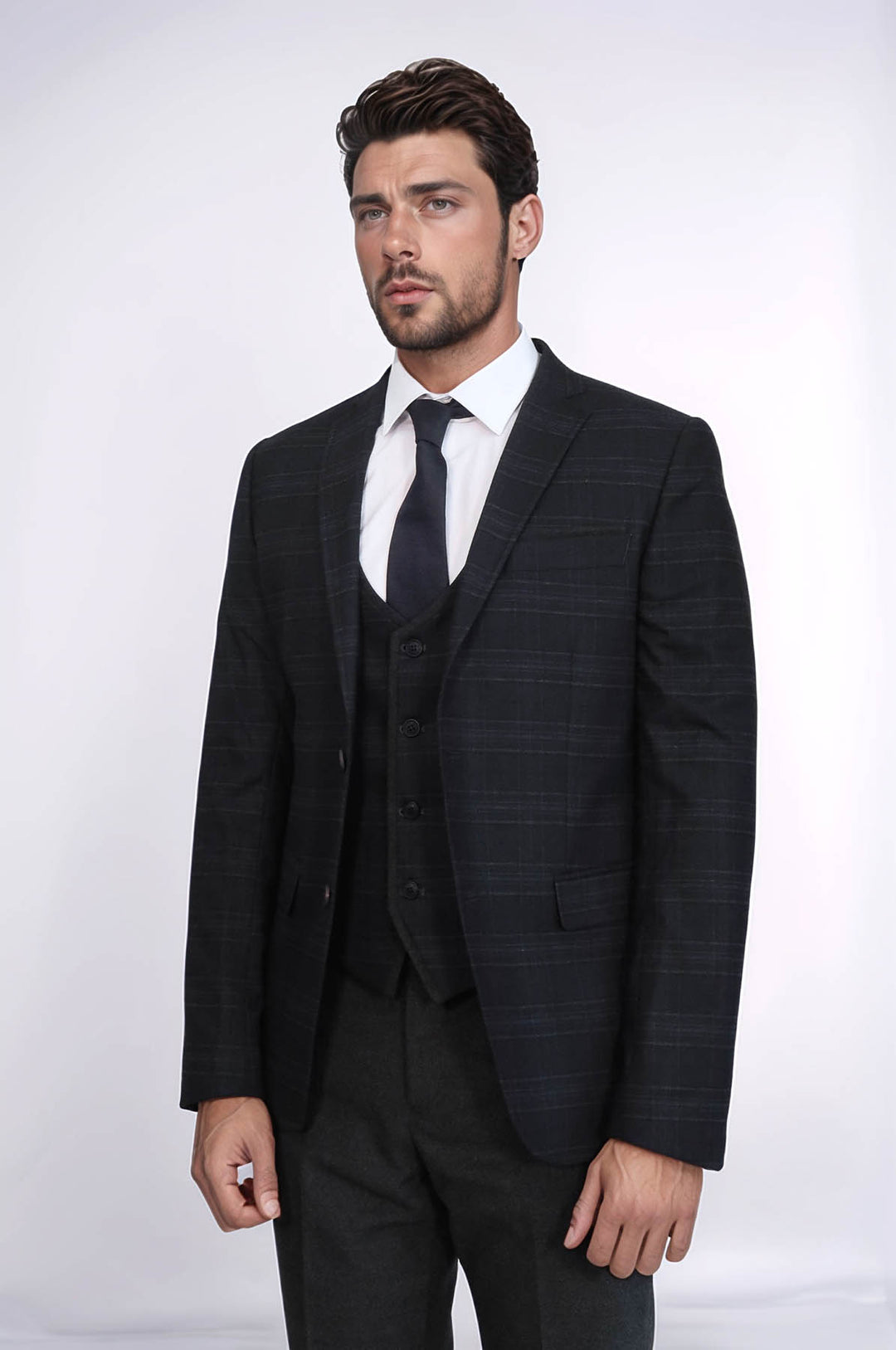 Traje negro de tres piezas a cuadros | Wessi