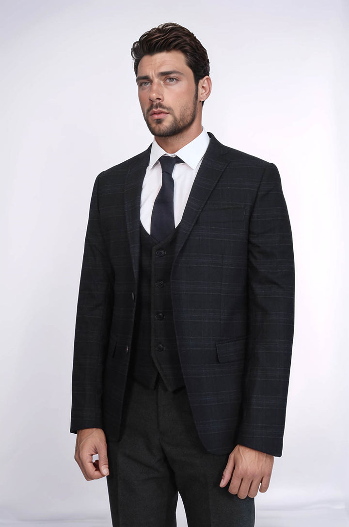 Traje negro de tres piezas a cuadros | Wessi
