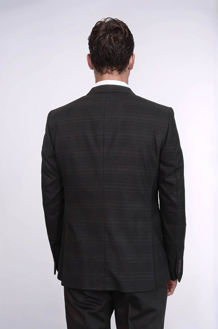 Traje de invierno de tres piezas para hombre a cuadros marrones - Wessi