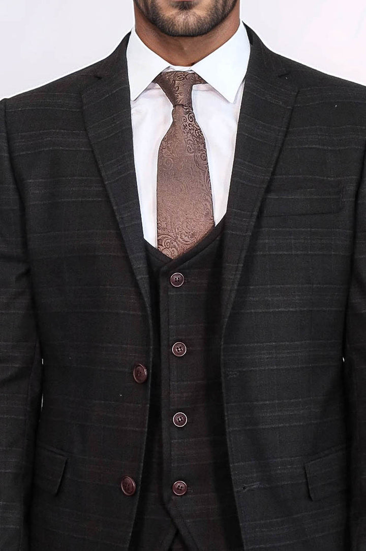 Traje de invierno de tres piezas para hombre a cuadros marrones - Wessi