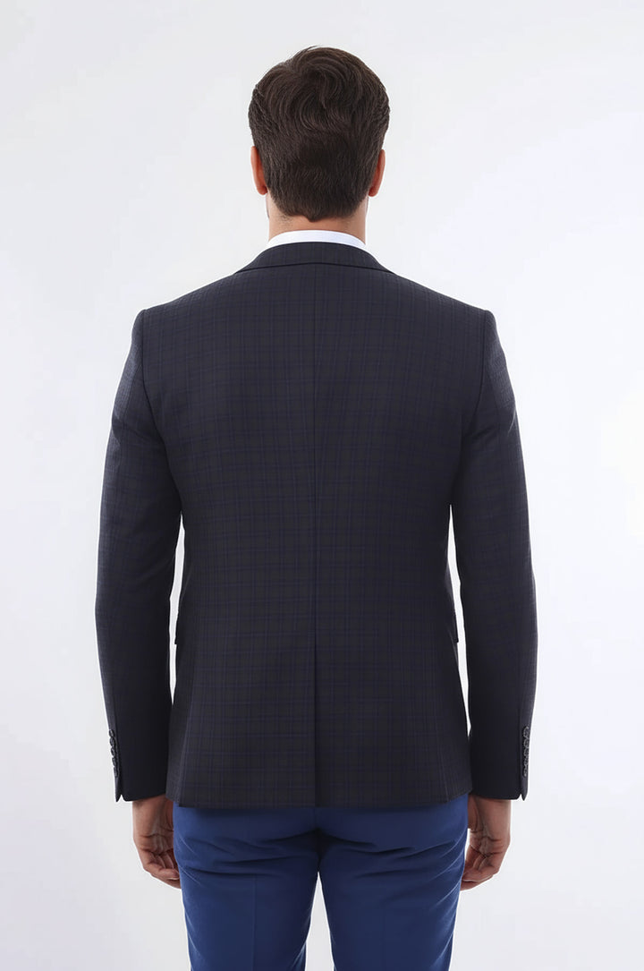 Kahverengi Ekose Erkek Kış 3 Parça Takım Elbise - Wessi