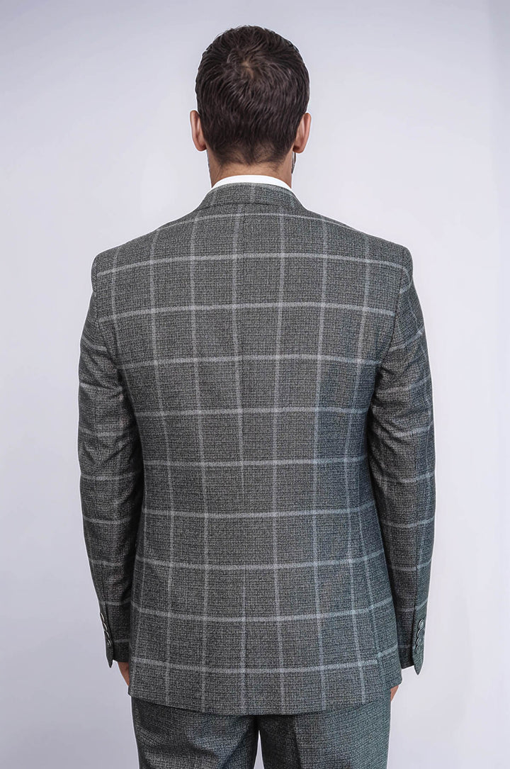 Traje de tres piezas de cuadros azul antracita de corte entallado - Wessi