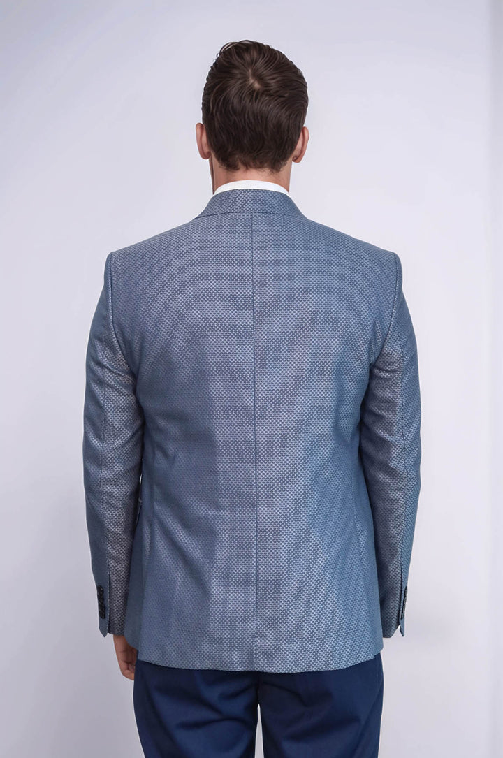 Navy Blue Self-Patterned Vested Suit | Wessi