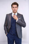 Patterned Navy Blue Brown Men Suit - Wessi