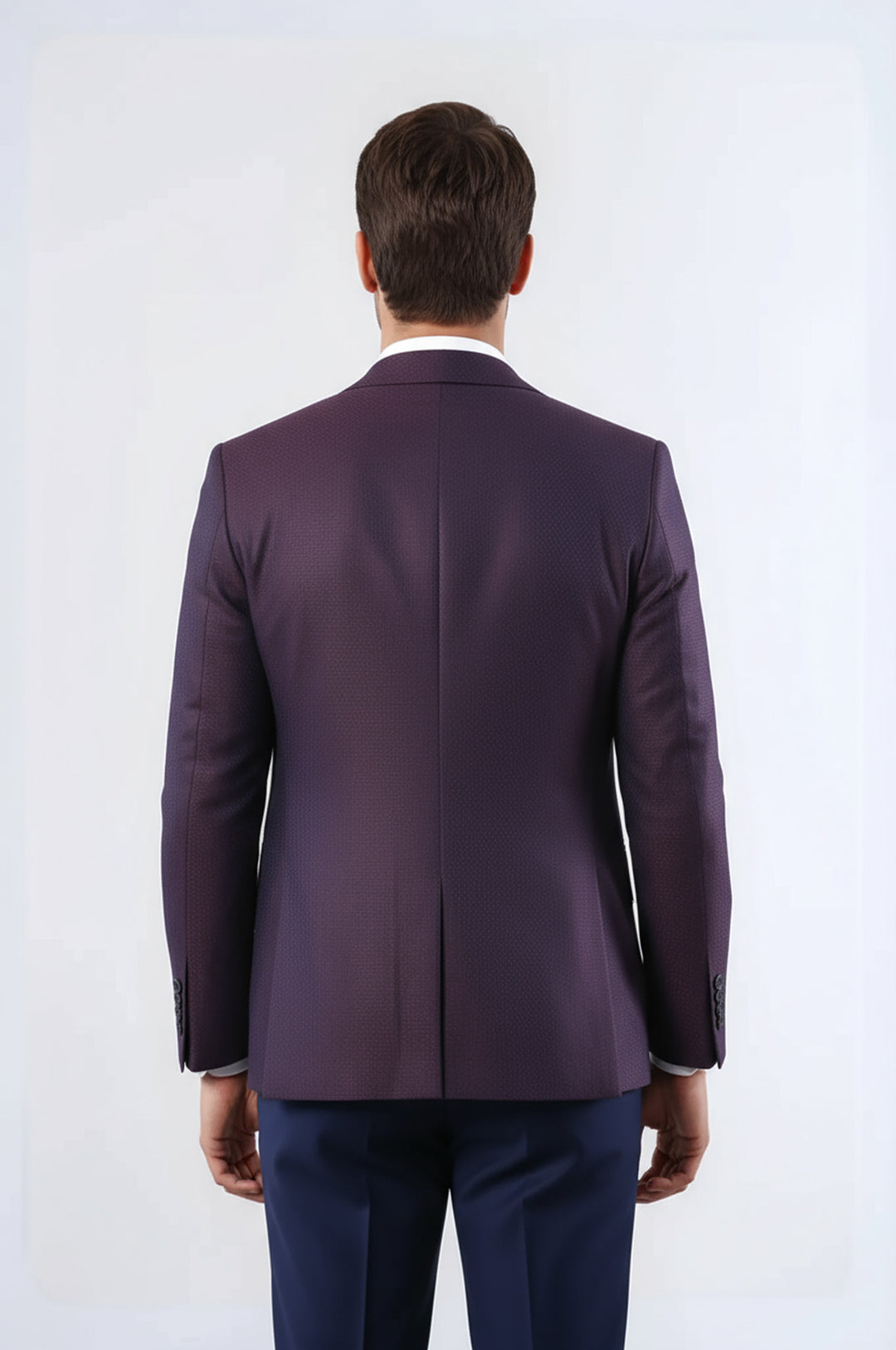 Burgundy Jacket Combined Navy Blue Suit - Wessi