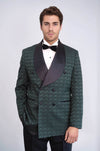 Traje de esmoquin cruzado con cuello chal de satén para hombre, color verde oscuro - Wessi