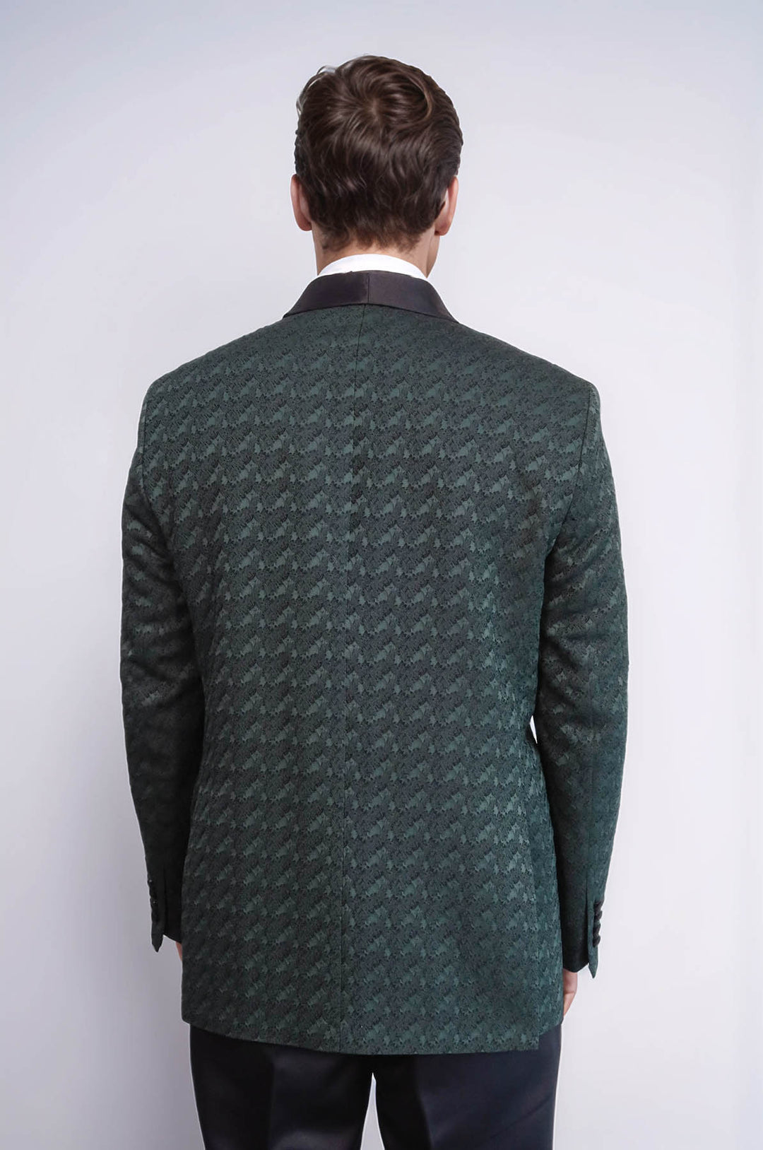 Traje de esmoquin cruzado con cuello chal de satén para hombre, color verde oscuro - Wessi
