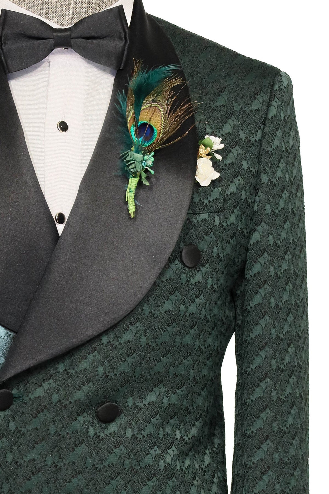 Traje de esmoquin cruzado con cuello chal de satén para hombre, color verde oscuro - Wessi