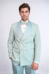 Traje de esmoquin cruzado con cuello chal de satén para hombre, color verde salvia - Wessi