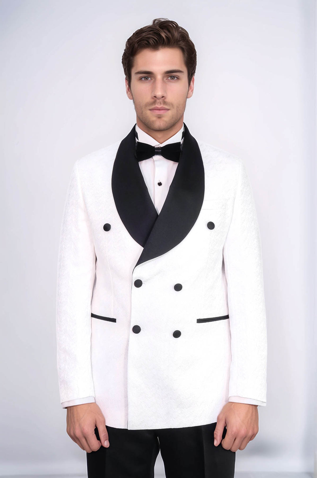 Traje de esmoquin cruzado con cuello chal de satén para hombre, color blanco - Wessi