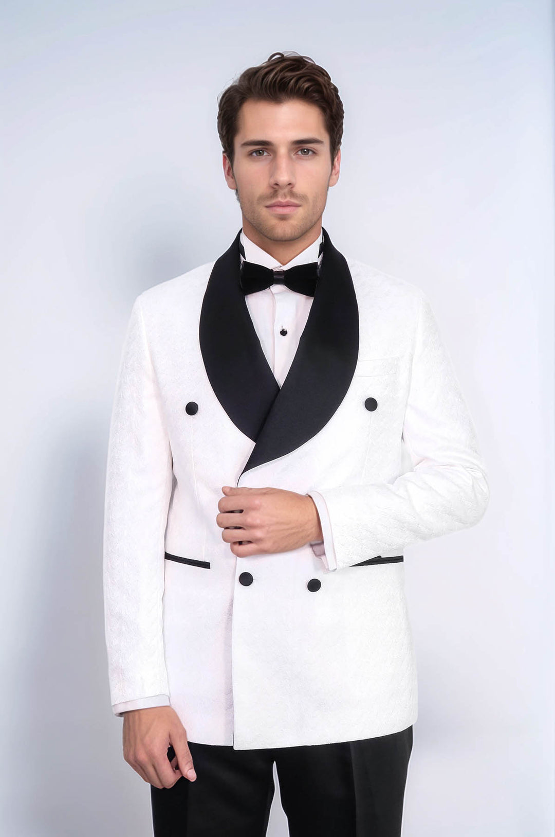 Traje de esmoquin cruzado con cuello chal de satén para hombre, color blanco - Wessi