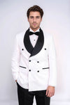 Traje de esmoquin cruzado con cuello chal de satén para hombre, color blanco - Wessi