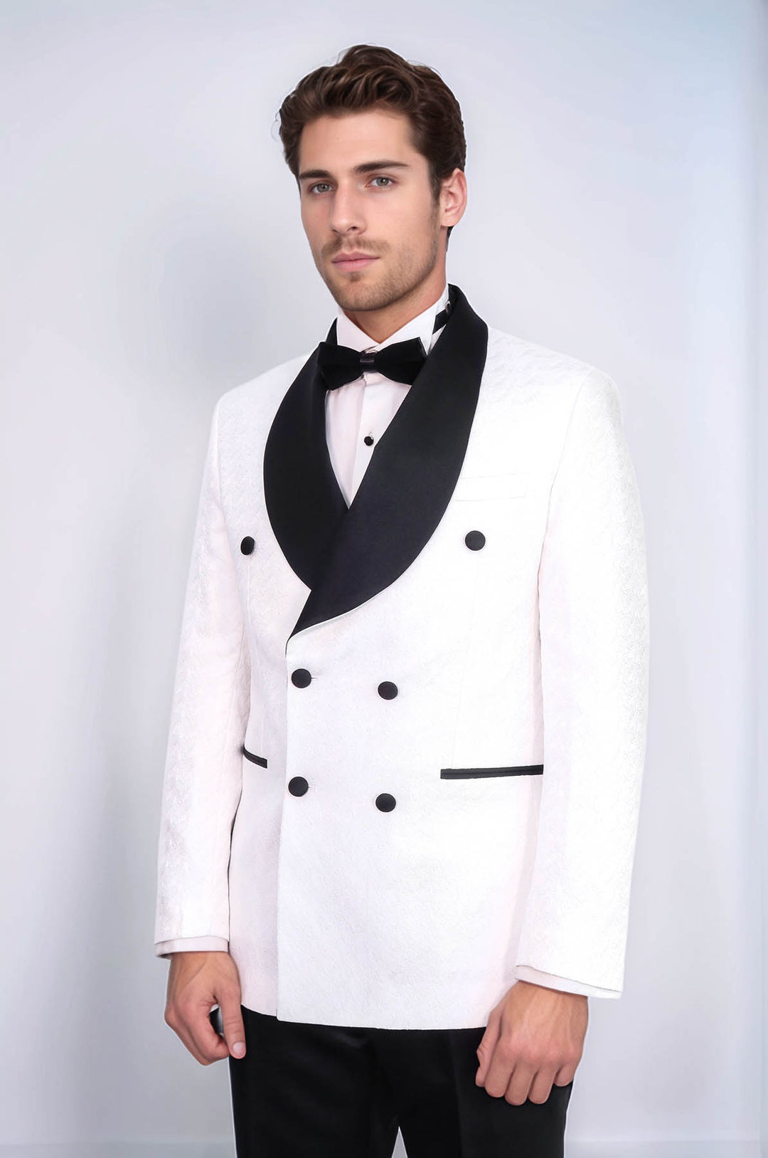Traje de esmoquin cruzado con cuello chal de satén para hombre, color blanco - Wessi