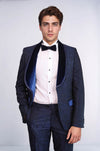 2 Piece Damask Patterned Velvet Shawl Collar Royal Blue Men's Tuxedo Suit - Wessi