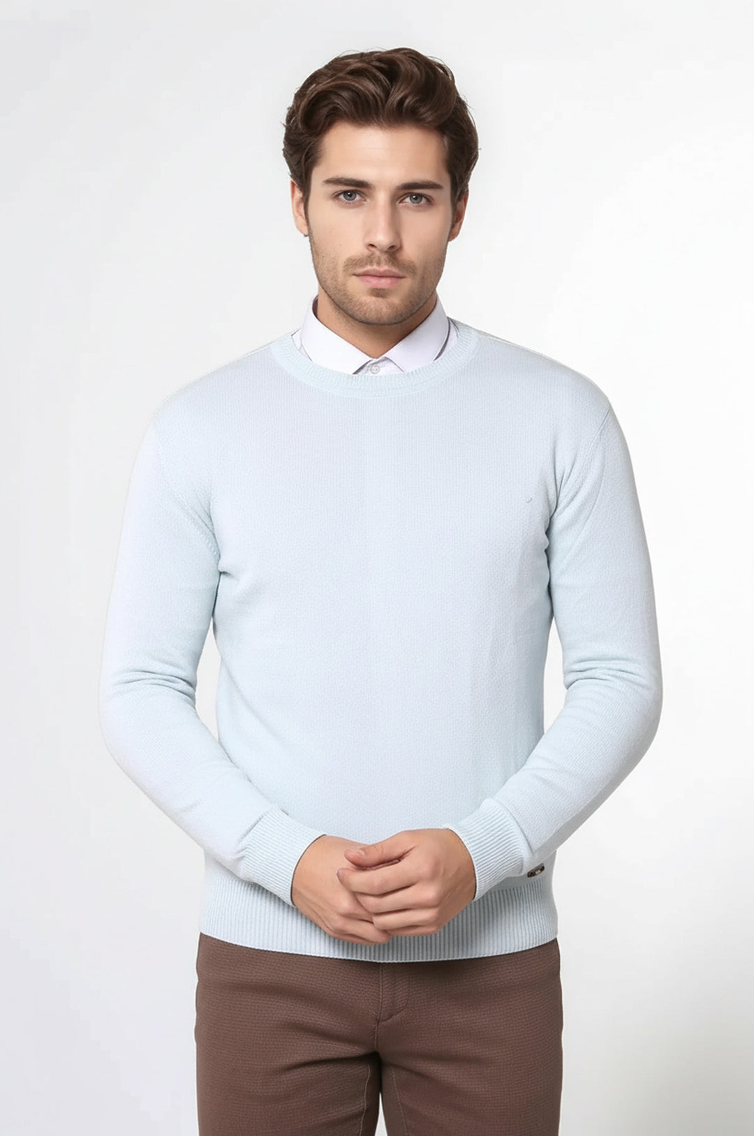 سترة ذات ياقة دائرية باللون الأزرق الجليدي - ويسي