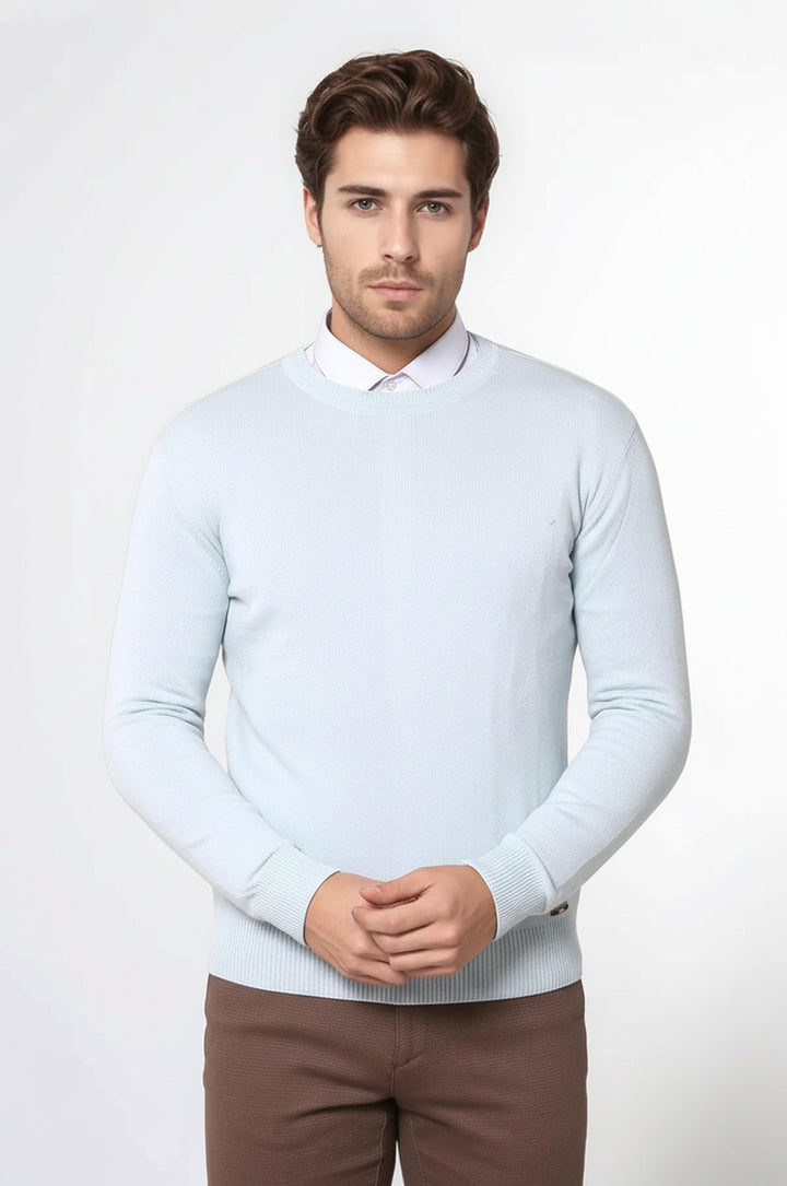 سترة ذات ياقة دائرية باللون الأزرق الجليدي - ويسي