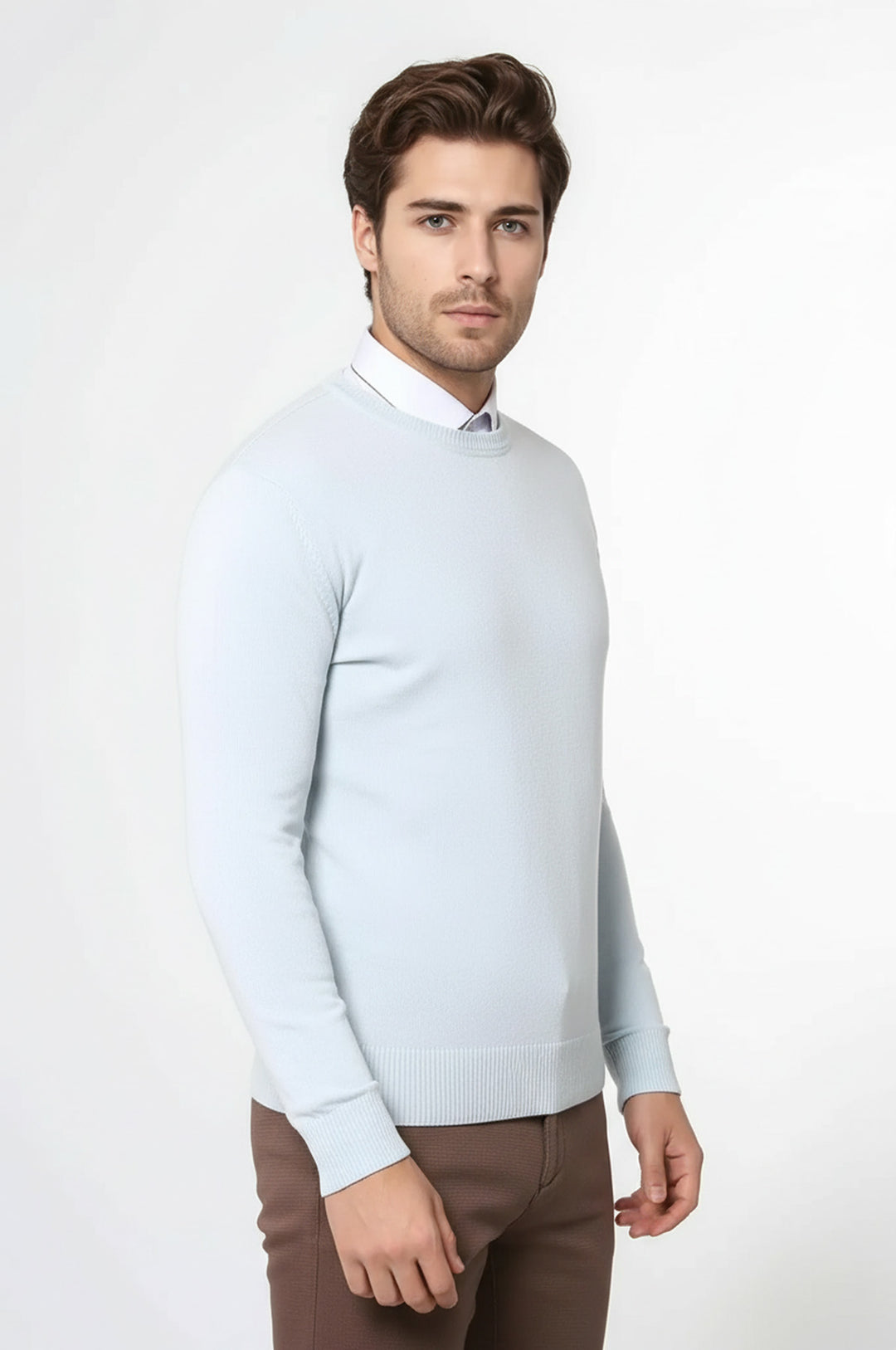 سترة ذات ياقة دائرية باللون الأزرق الجليدي - ويسي