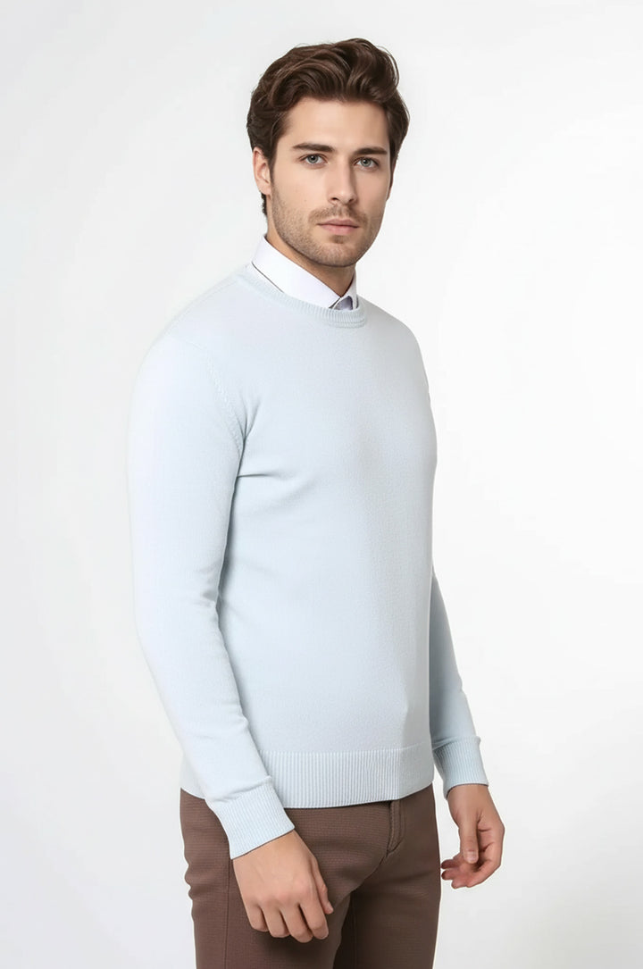 سترة ذات ياقة دائرية باللون الأزرق الجليدي - ويسي