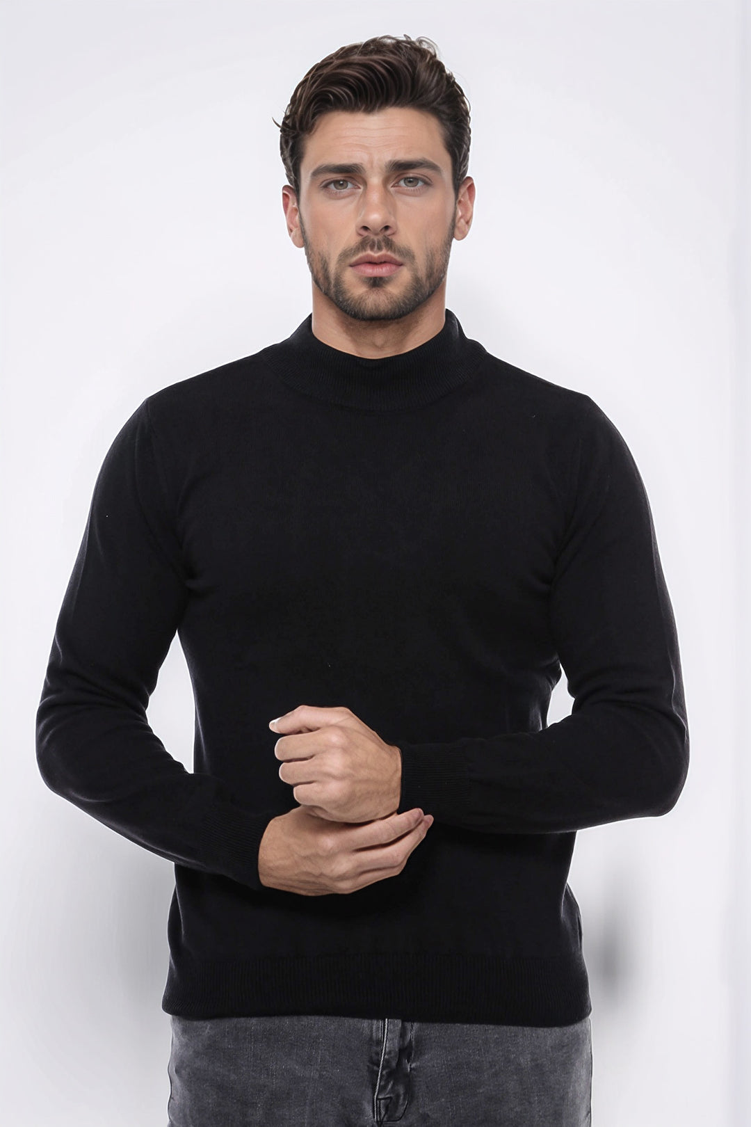 Half Turtleneck Black Knitwear Sweater - Wessi