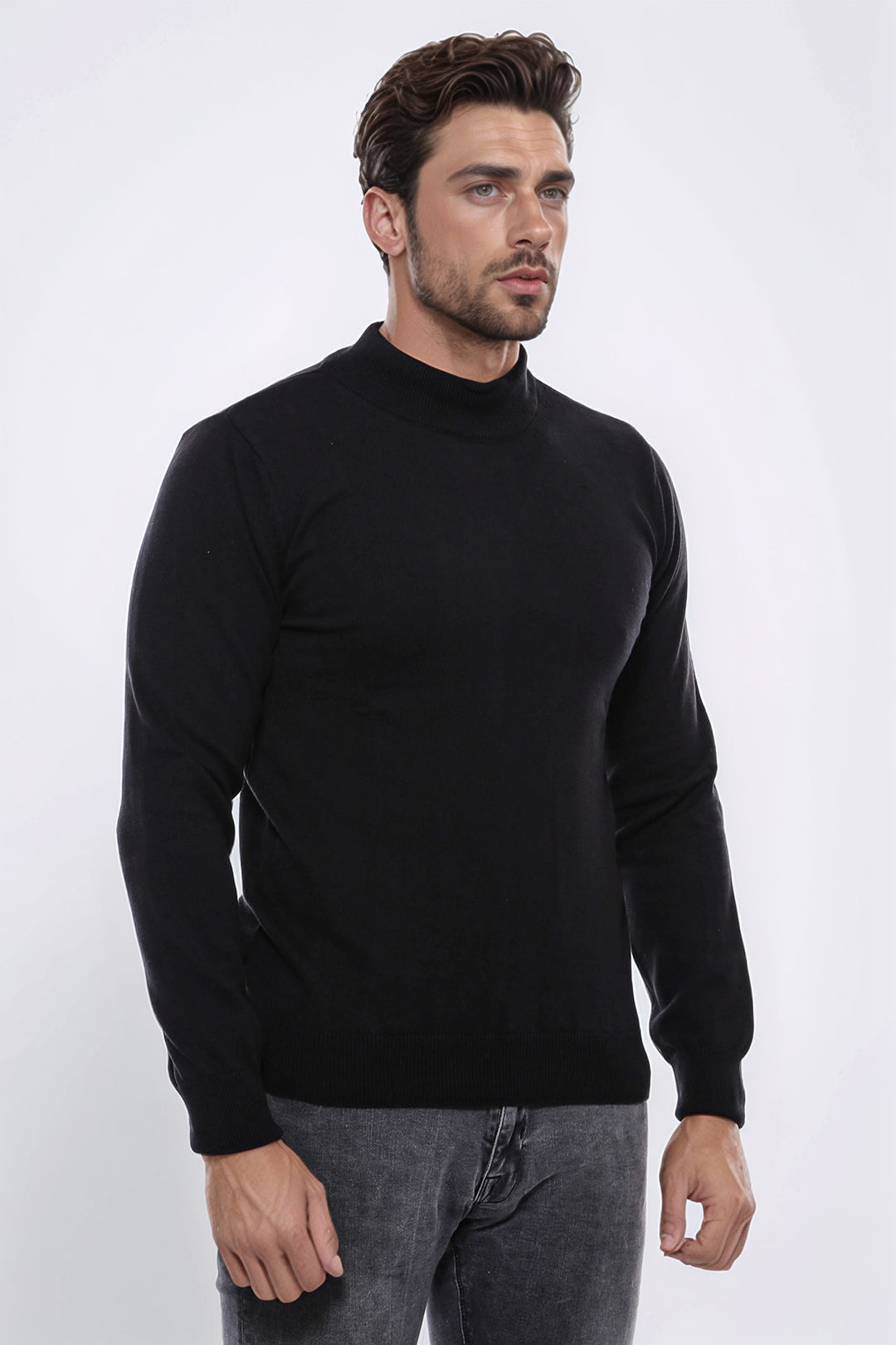 Half Turtleneck Black Knitwear Sweater - Wessi