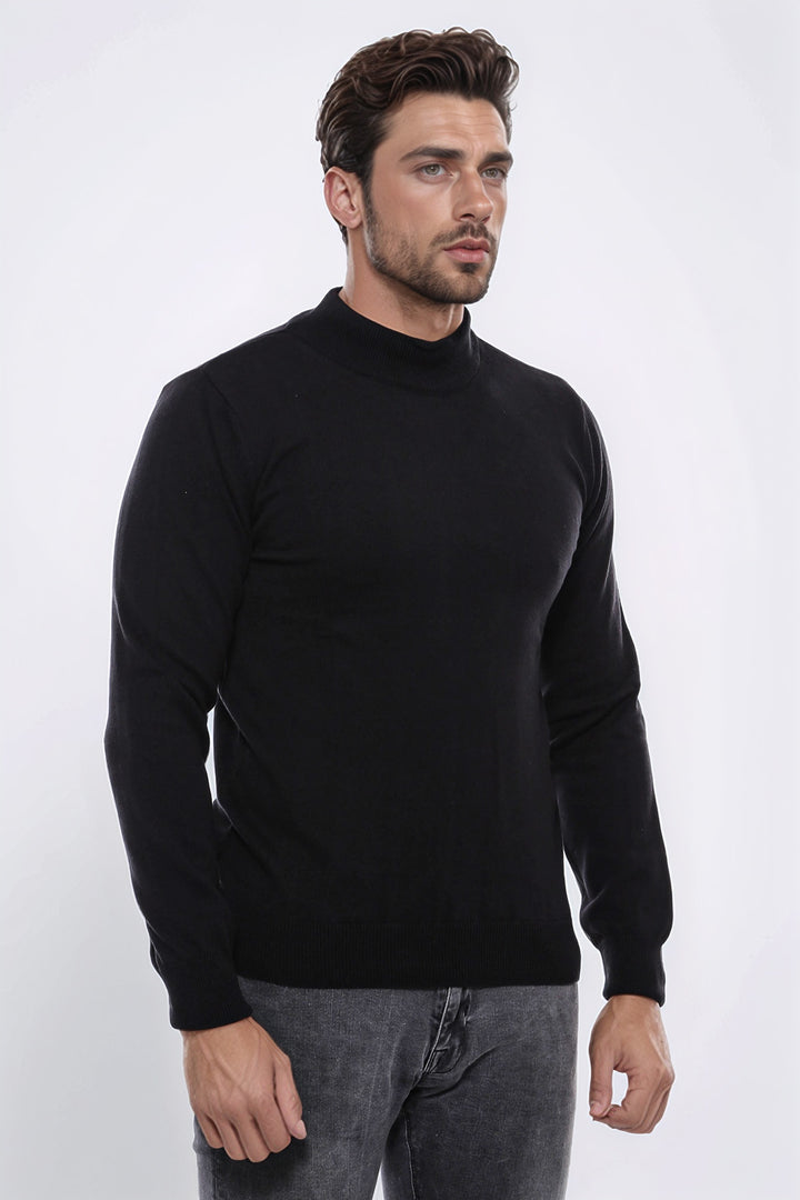 Half Turtleneck Black Knitwear Sweater - Wessi