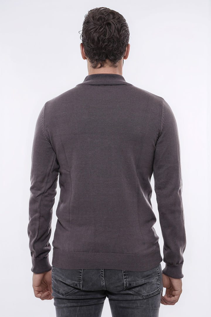 Half Turtleneck Dark Grey Knitwear Sweater - Wessi