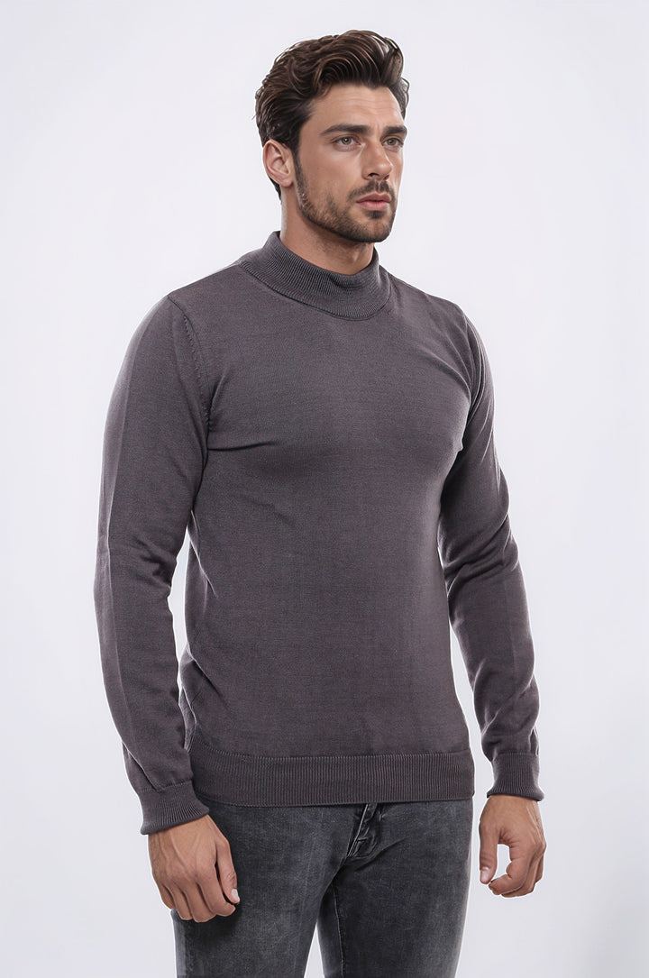 Half Turtleneck Dark Grey Knitwear Sweater - Wessi